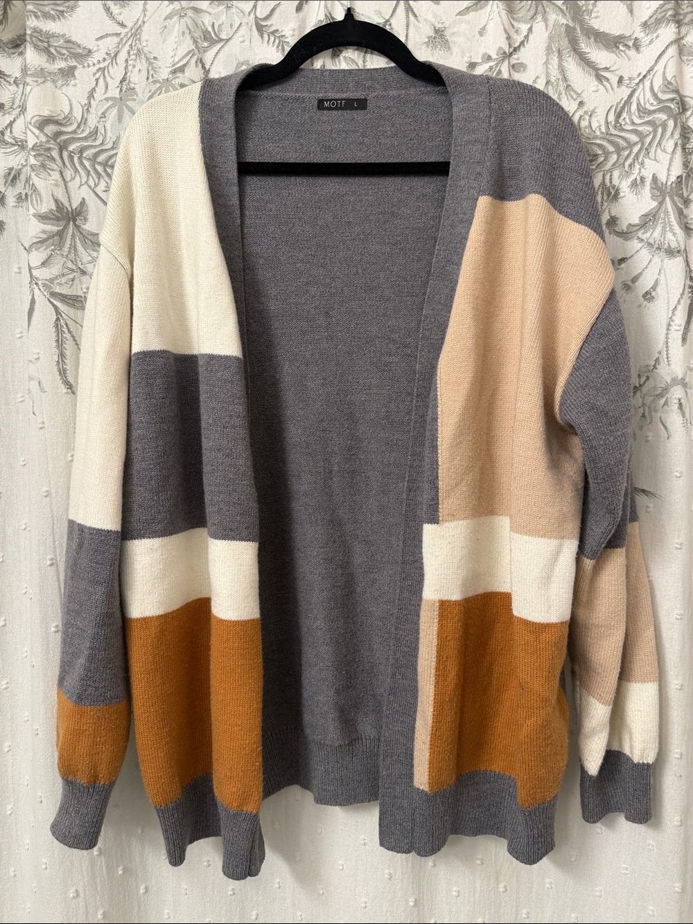 MOTF Colorblock Open-Front Cardigan in Gray, Cream, Tan, Brown